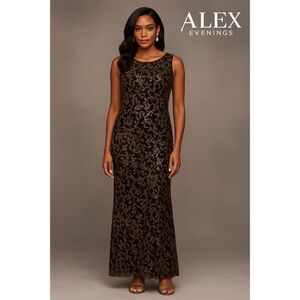 Alex Evenings Black Gold Sleeveless Sequined Formal Gown Size 10